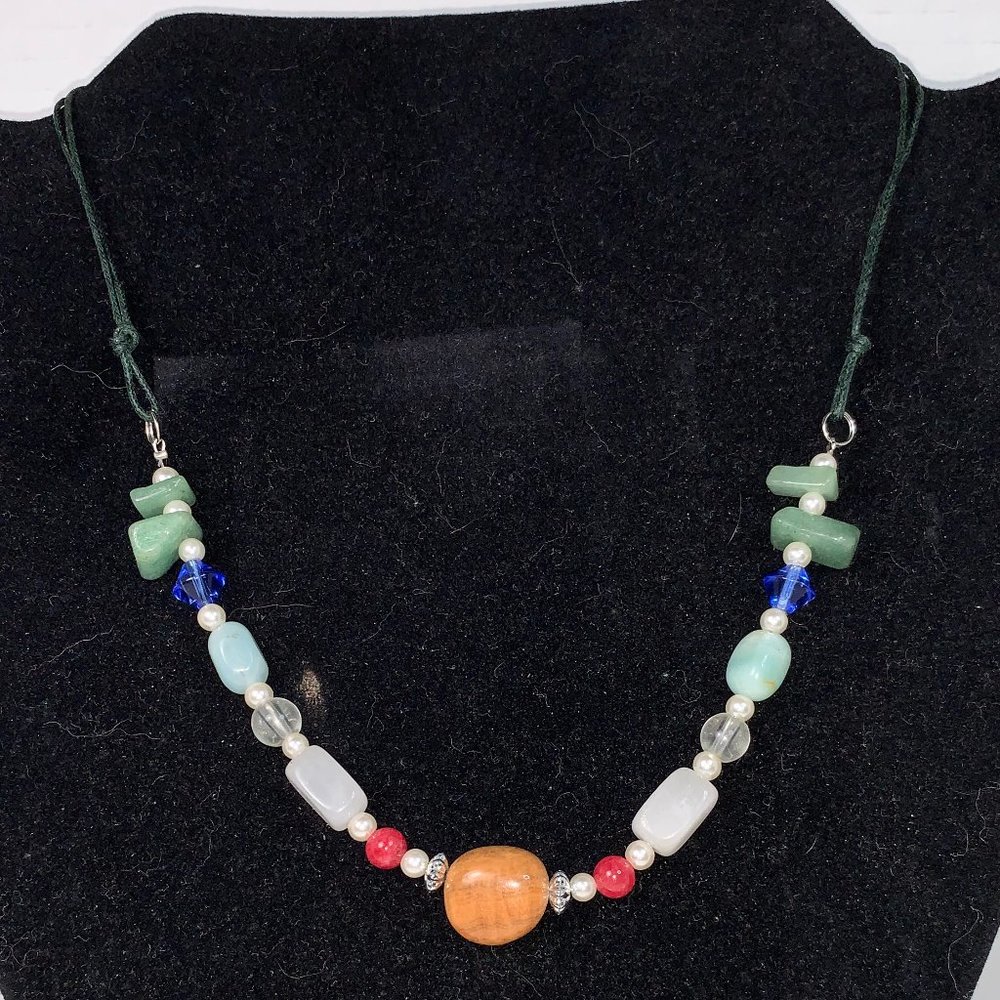 20" Green Aventurine and Snowy Quartz Beaded Necklace